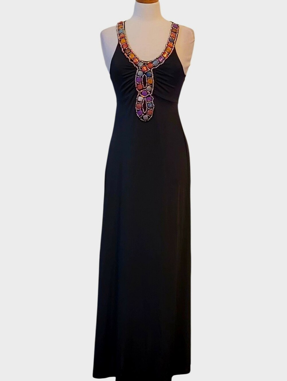 Derek Heart Beaded Cocktail Black Tie Wedding Guest Formal Party Gala Maxi Dress